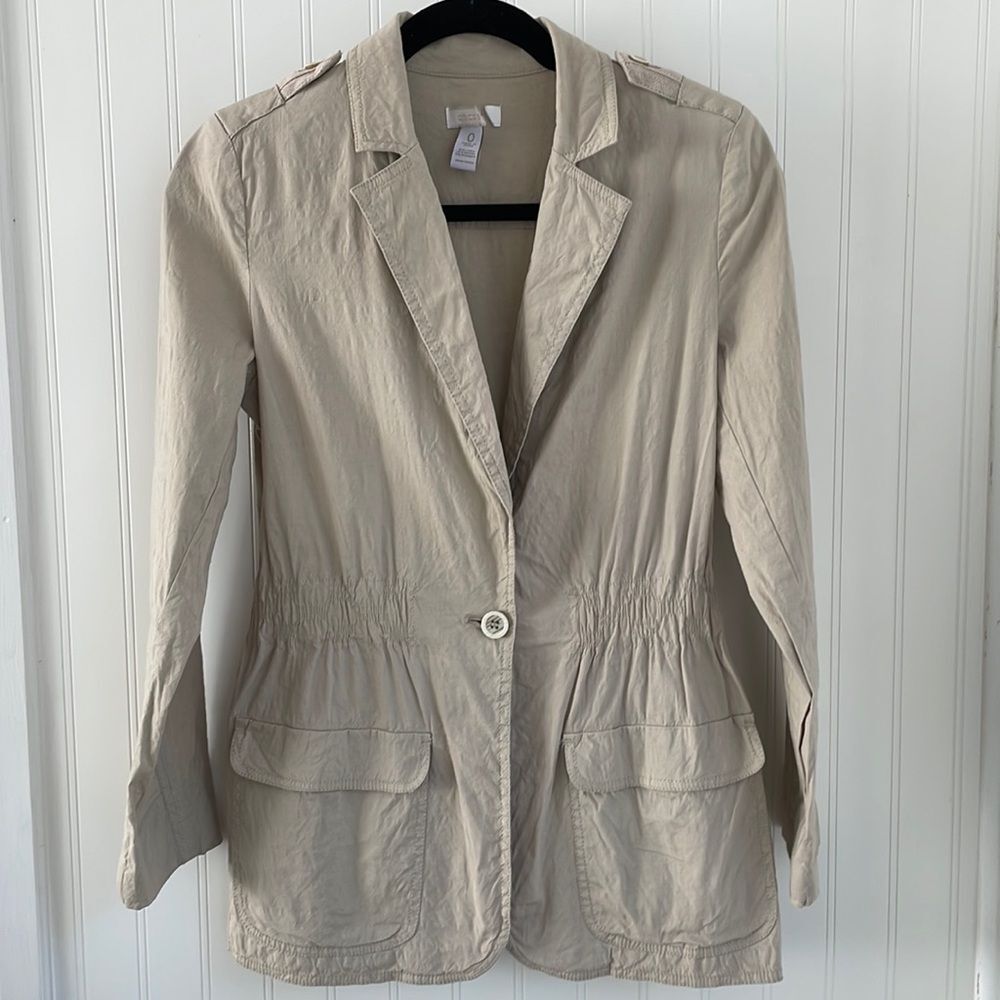 CHICO’S Linen Blend Women's Military Utility Safari Jacket Lightweight size 0/S